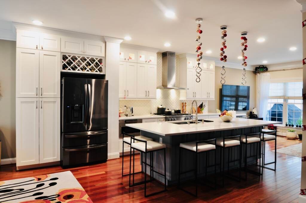 Hardwood floors in a remodeled kitchen